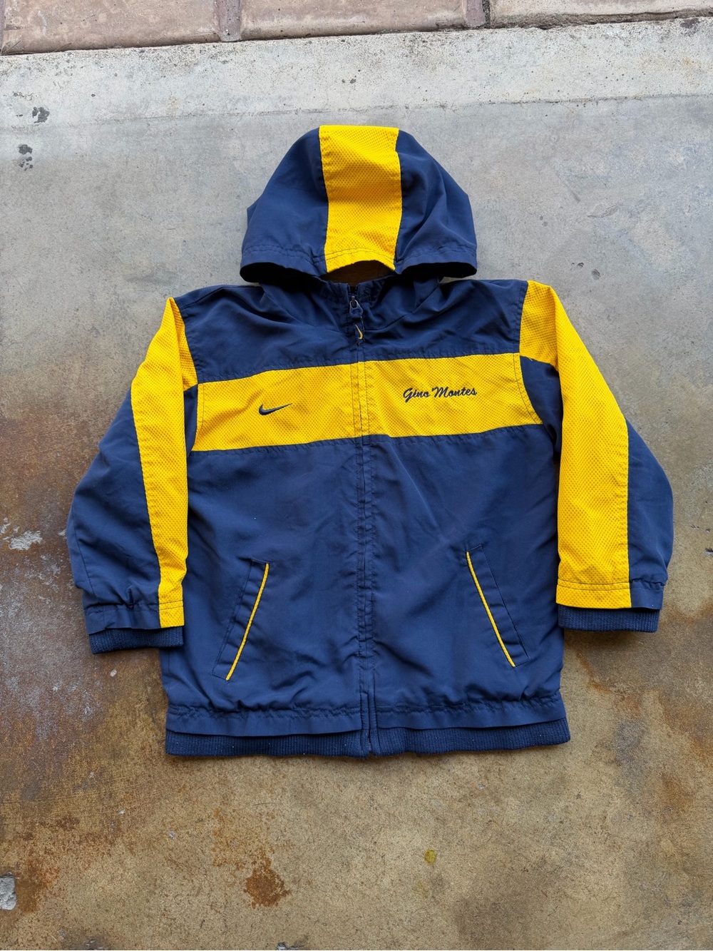 Nike Kids Navy and Yellow Hooded Windbreaker Jacket